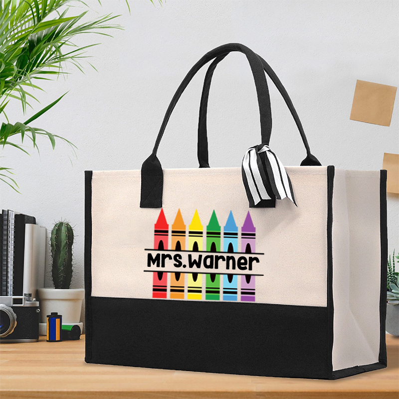Personalized Penci Crayon Teacher Name Cotton Tote Bag