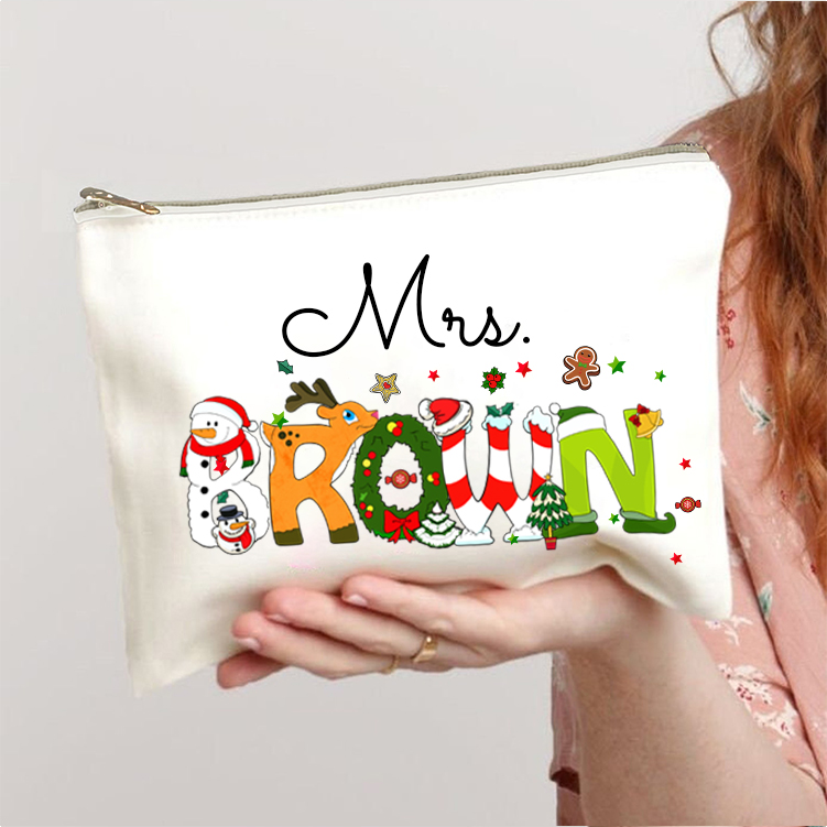 Personalized Christmas Style Teacher Makeup Bag