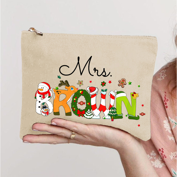 Personalized Christmas Style Teacher Makeup Bag