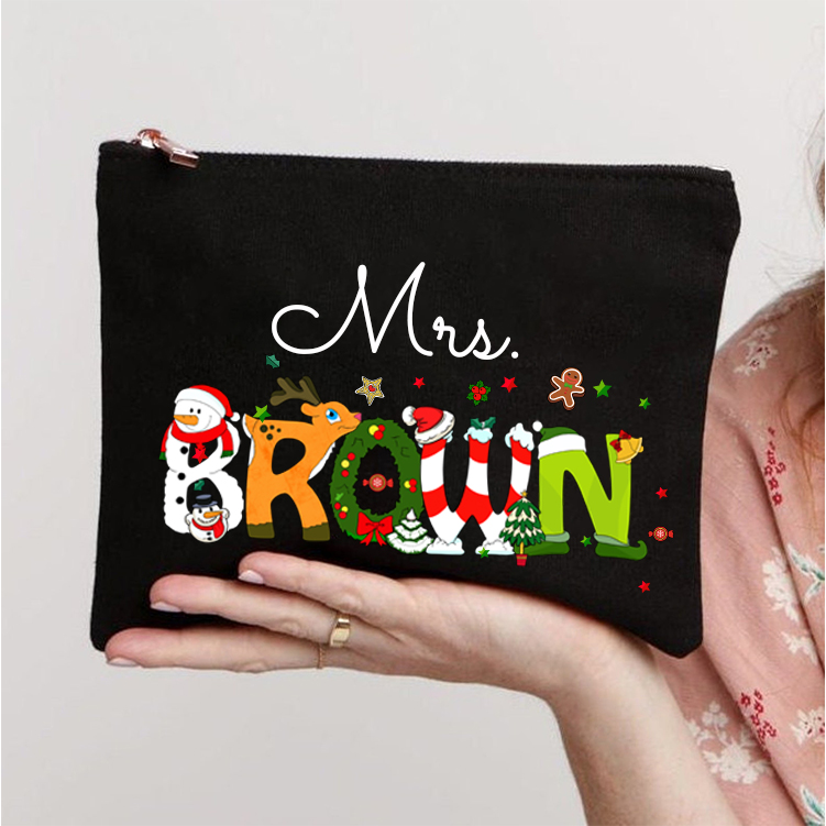 Personalized Christmas Style Teacher Makeup Bag