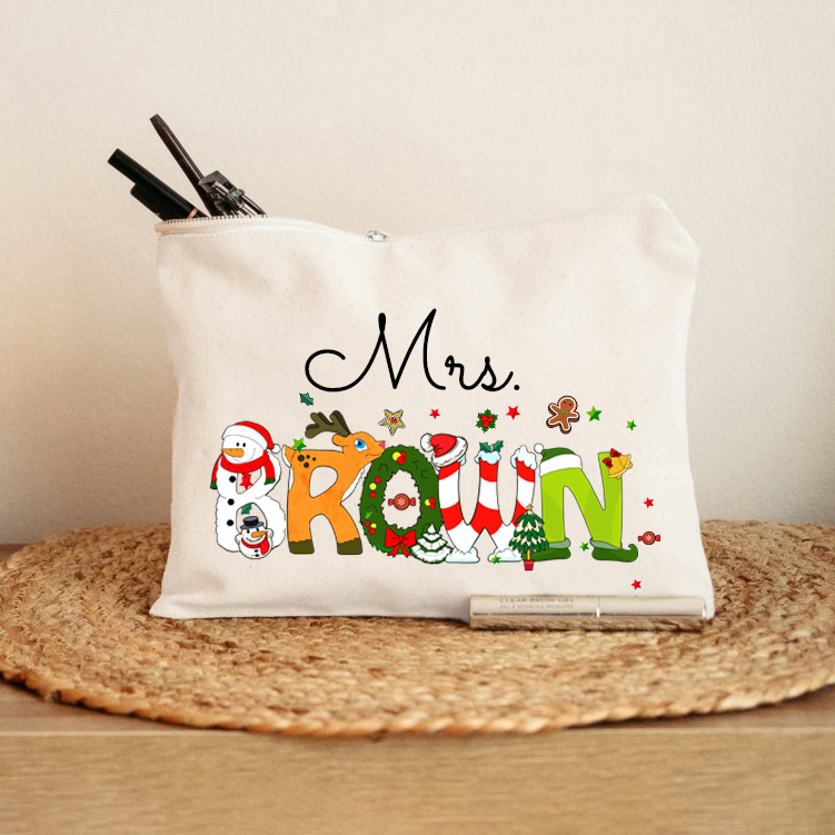 Personalized Christmas Style Teacher Makeup Bag