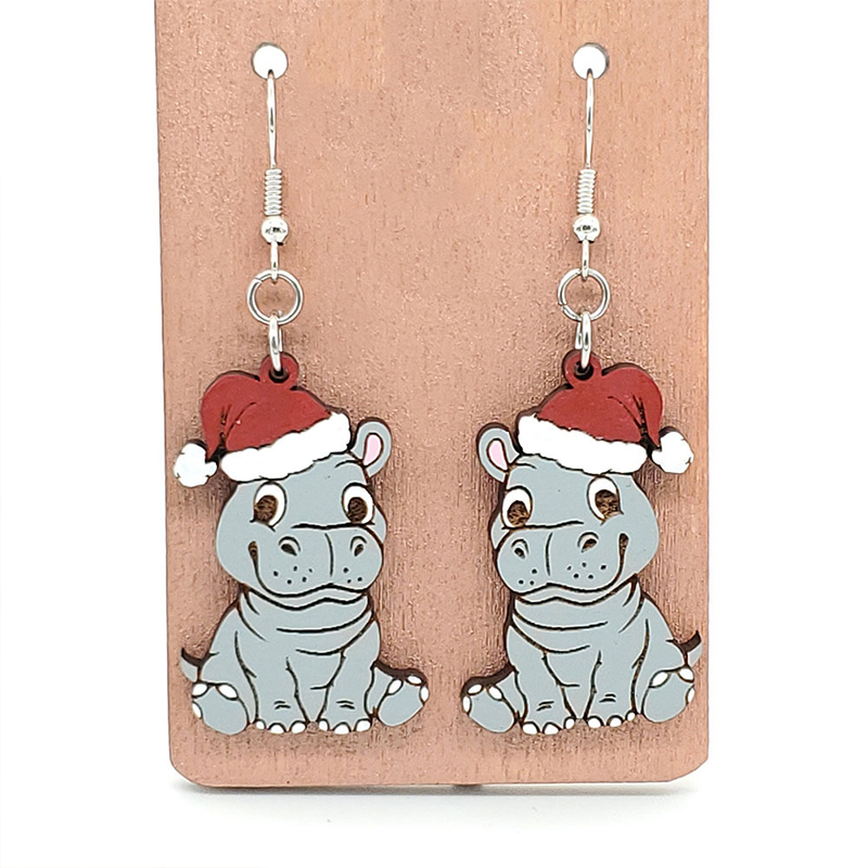 All I Want For Christmas Is Hippopotamus Teacher Wooden Earrings