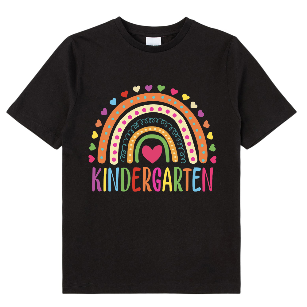 Personalized Grade Kindergarten Heart Polka-Dot Rainbow Kids T-Shirt