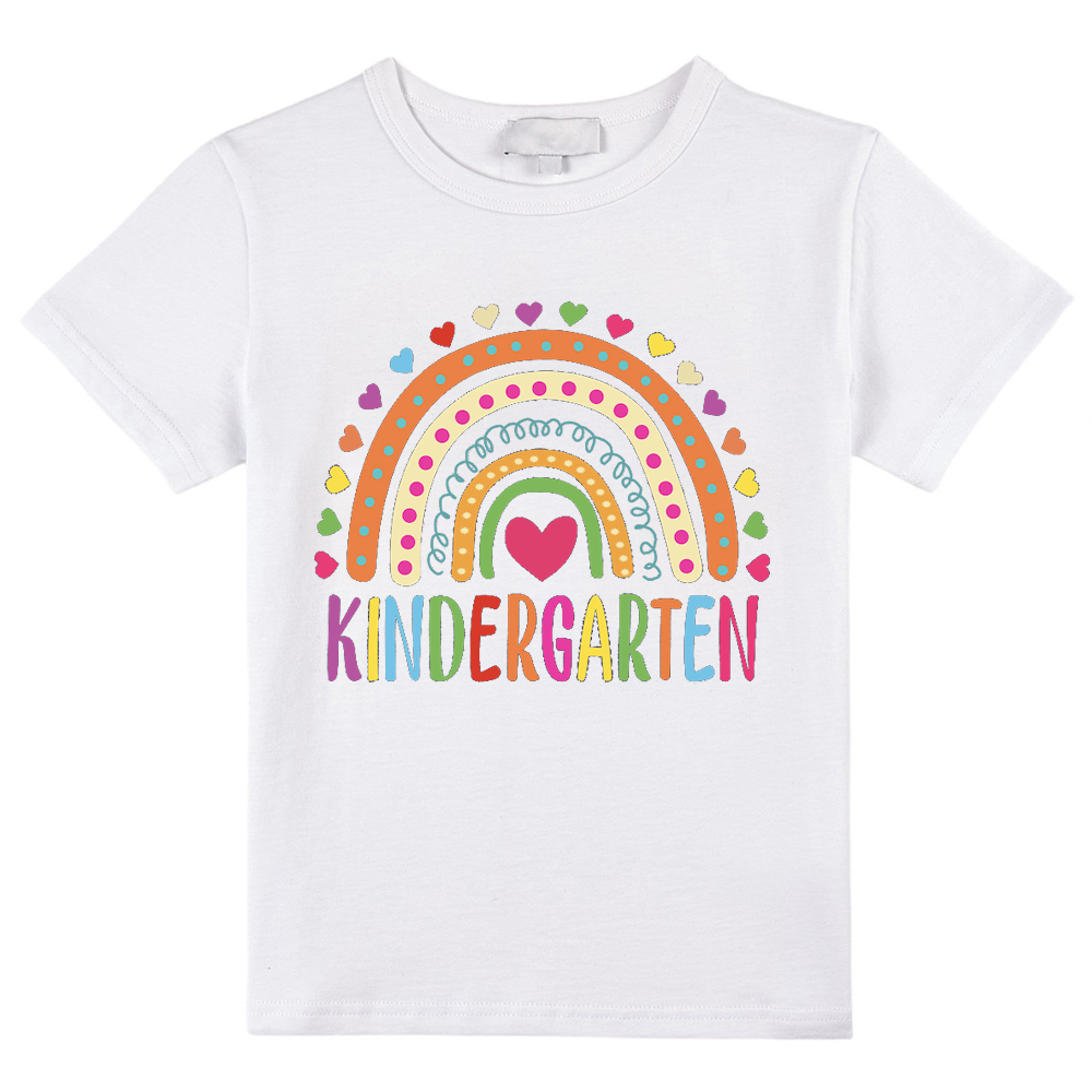 Personalized Grade Kindergarten Heart Polka-Dot Rainbow Kids T-Shirt