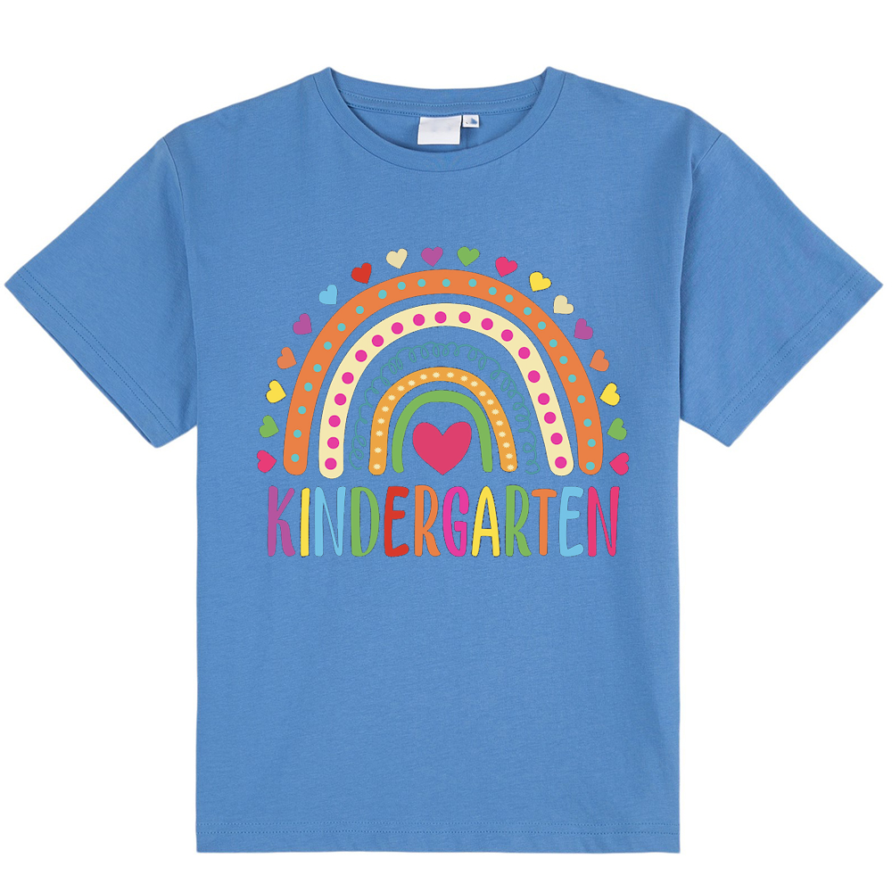 Personalized Grade Kindergarten Heart Polka-Dot Rainbow Kids T-Shirt