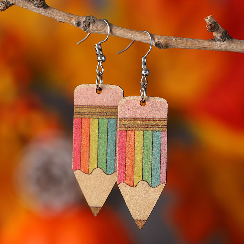 Big Pencil Teacher Wooden Earrings