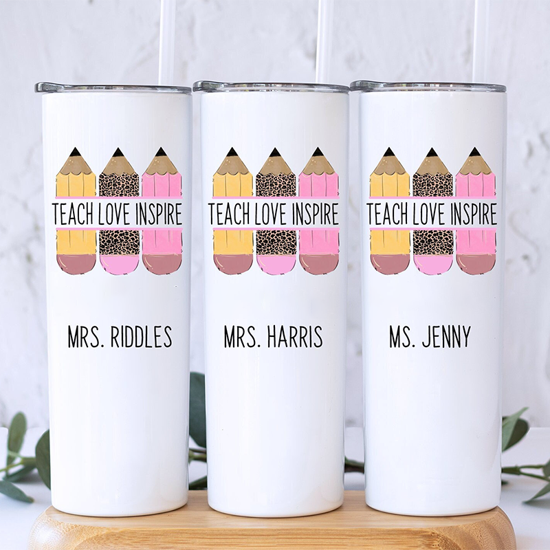 Personalized Three Pencils Teach Love Inspire Teacher Tumbler