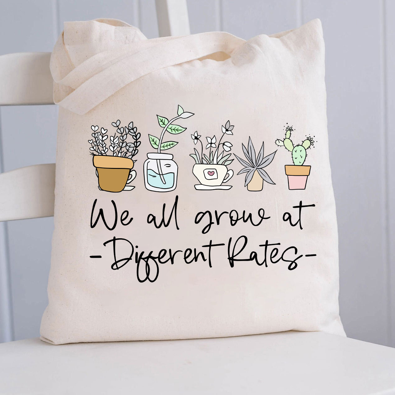 We All Grow At Different Rates Plants Teacher Tote Bag