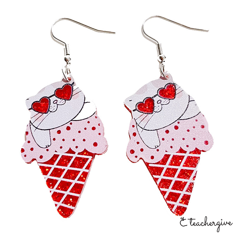Cat Ice Cream Glitter Teacher Acrylic EarringsTeachergive