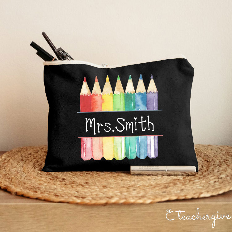Personalized Teacher Letter Colorful Pencils Teacher Makeup Bag