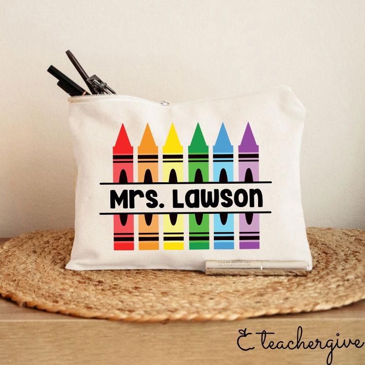 Personalized Pencil Crayon Teacher Name Teacher Makeup Bag
