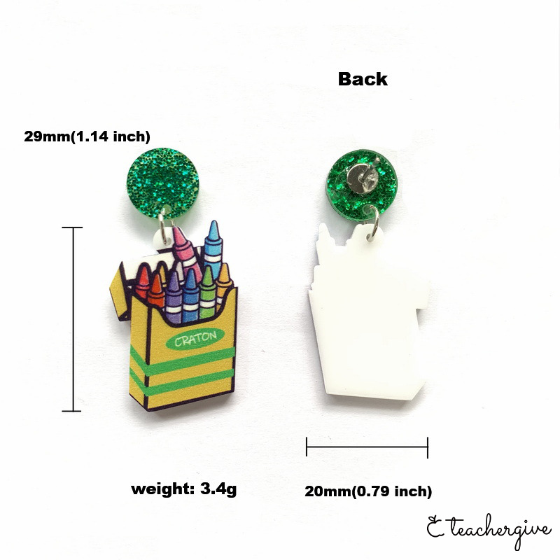 Green Box Crayon Teacher Acrylic Earrings