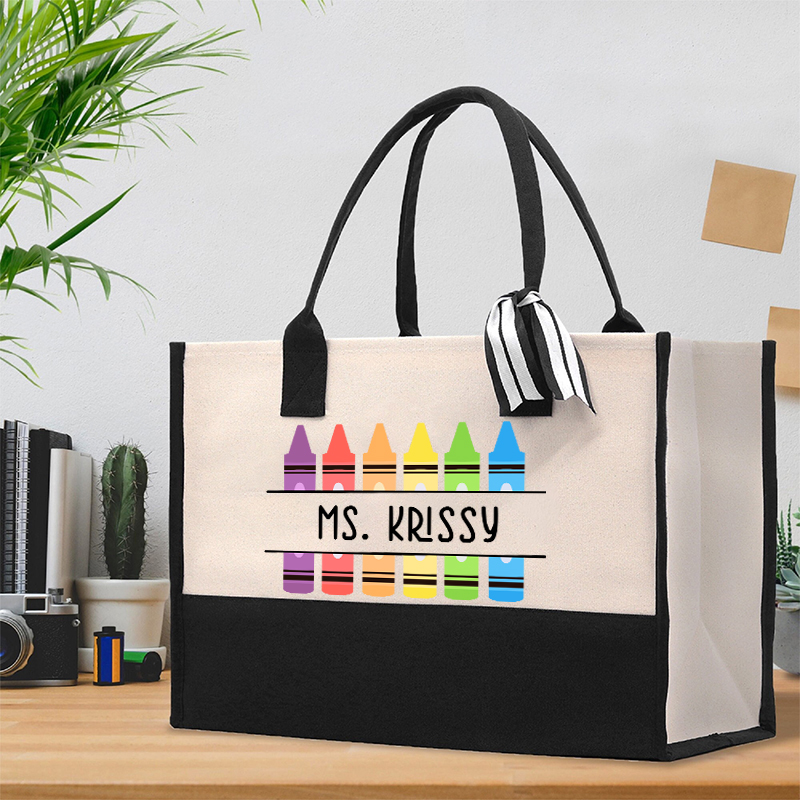 Personalized Pencil Teacher Name Cotton Tote Bag