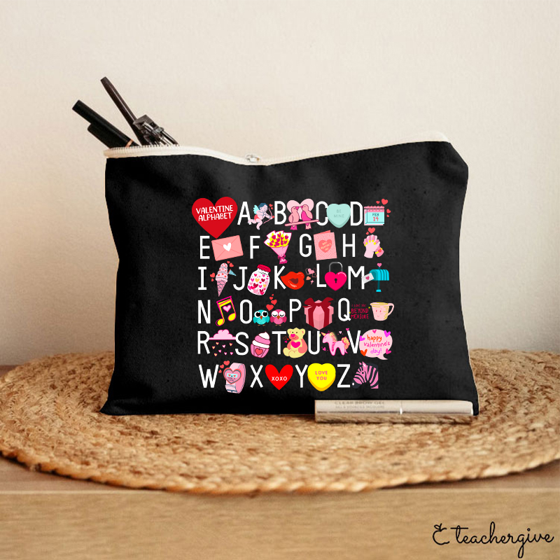 Valentine Alphabet Teacher Makeup Bag