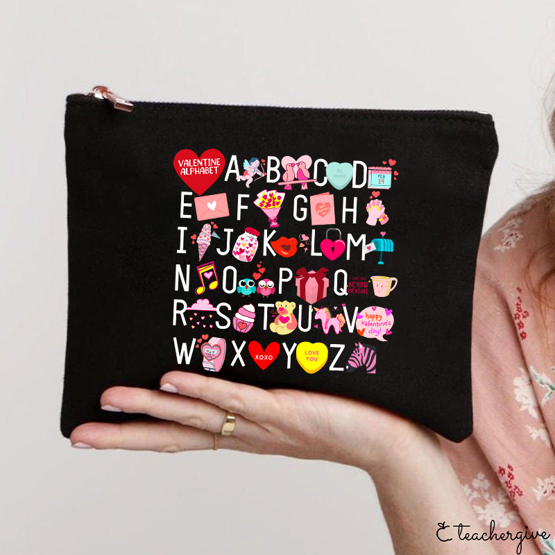 Valentine Alphabet Teacher Makeup Bag