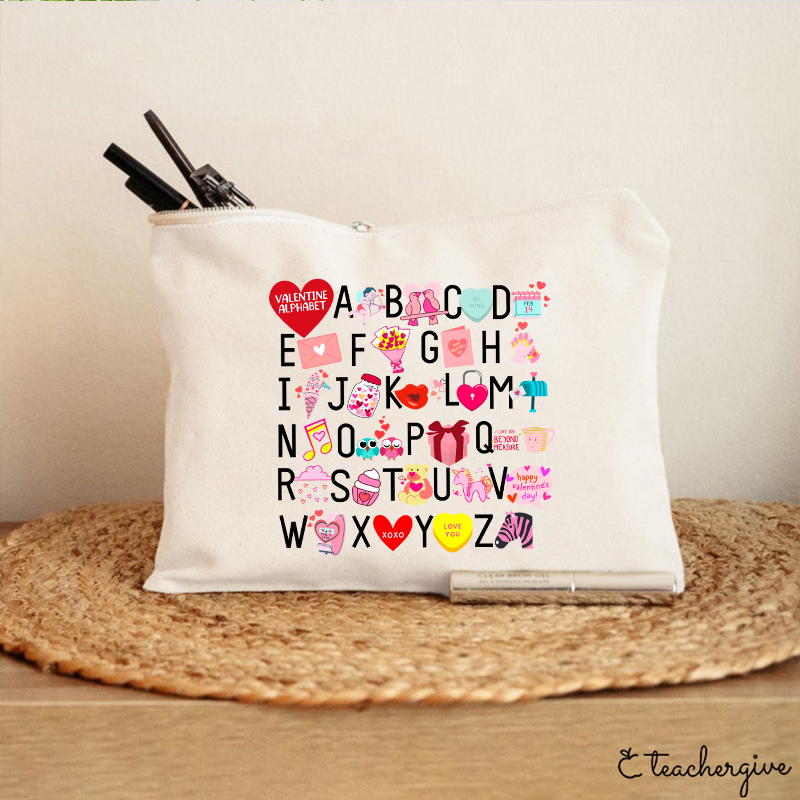 Valentine Alphabet Teacher Makeup Bag