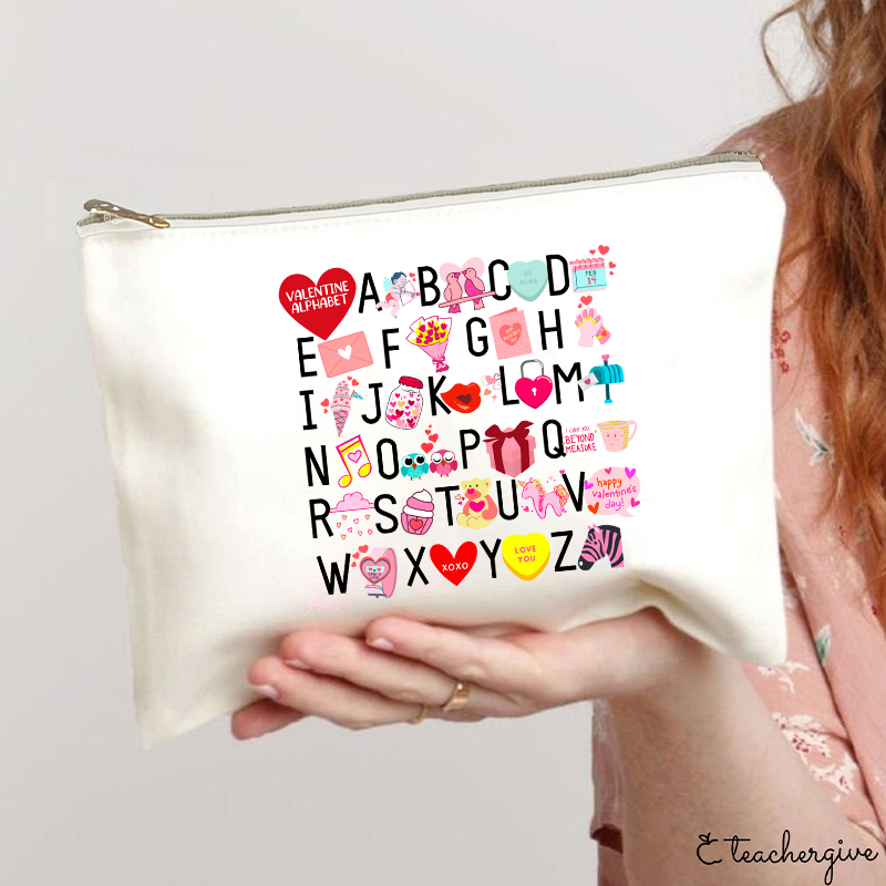 Valentine Alphabet Teacher Makeup Bag