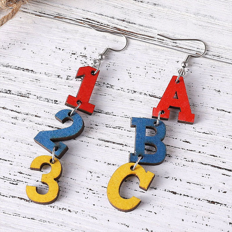 Interesting Numbers And Letters Teacher Wooden Earrings