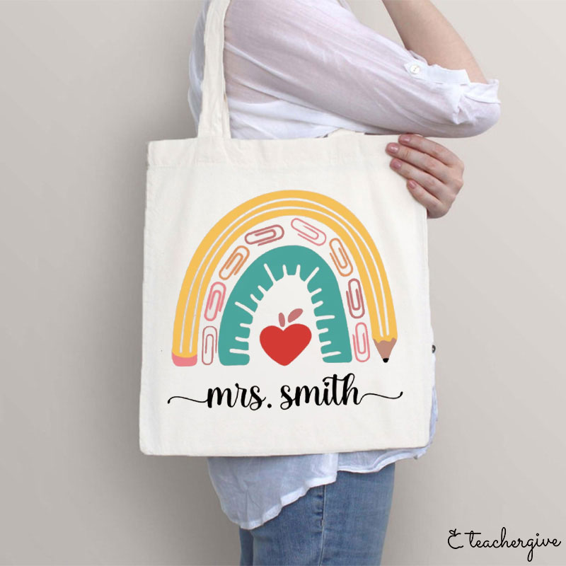 Personalized Love Heart Apple Teacher Tote Bag