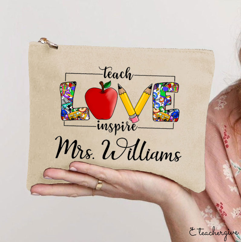 Personalized Teach Love Inspire Teacher Makeup Bag
