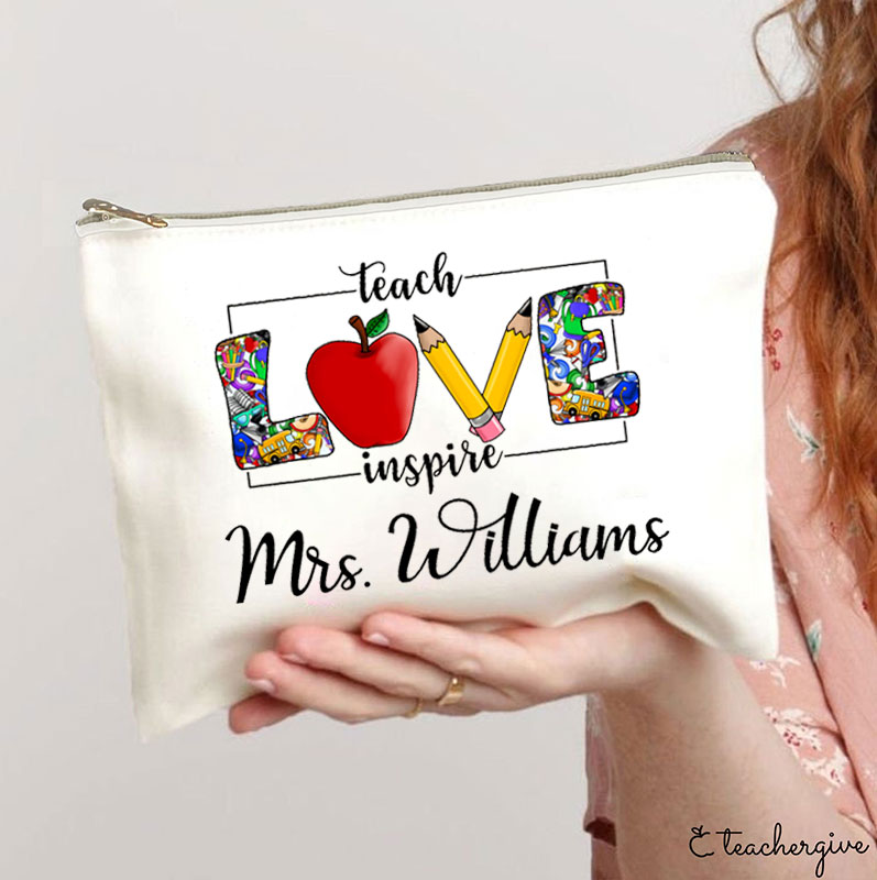 Personalized Teach Love Inspire Teacher Makeup Bag