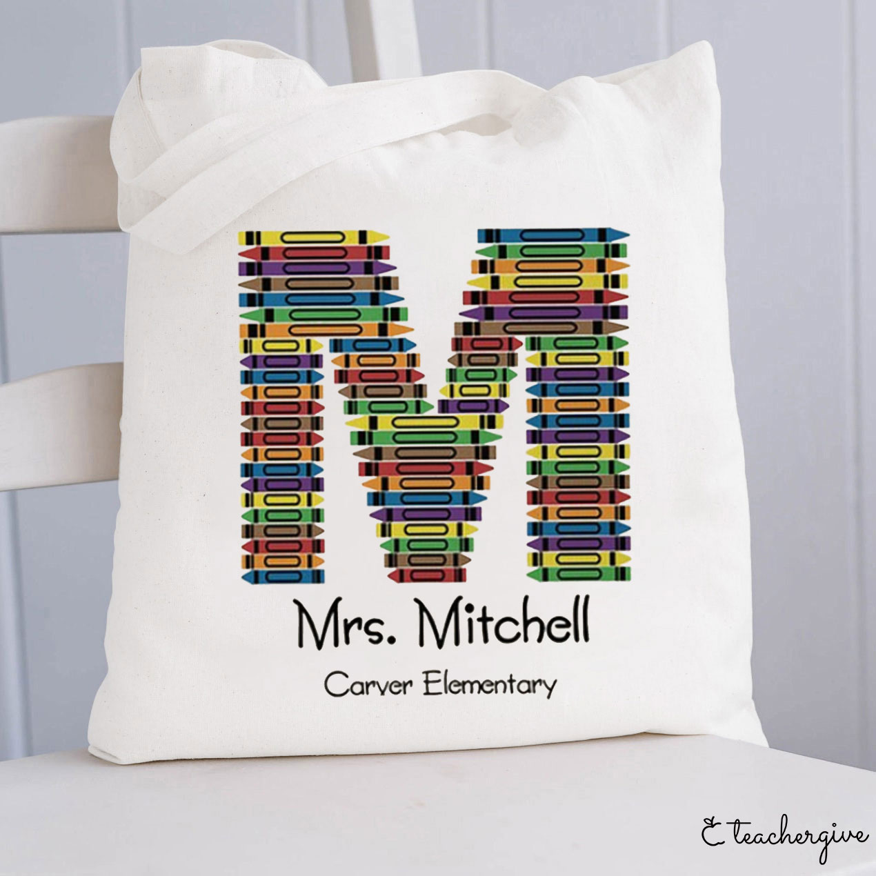 Personalized Crayon Letter Teacher Tote Bag