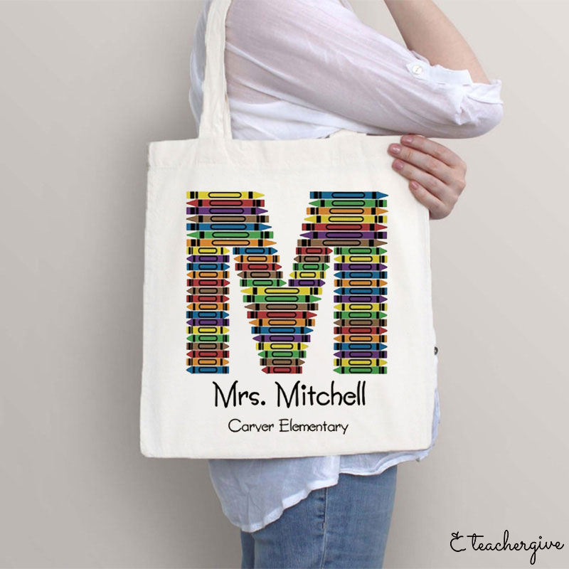 Personalized Crayon Letter Teacher Tote Bag