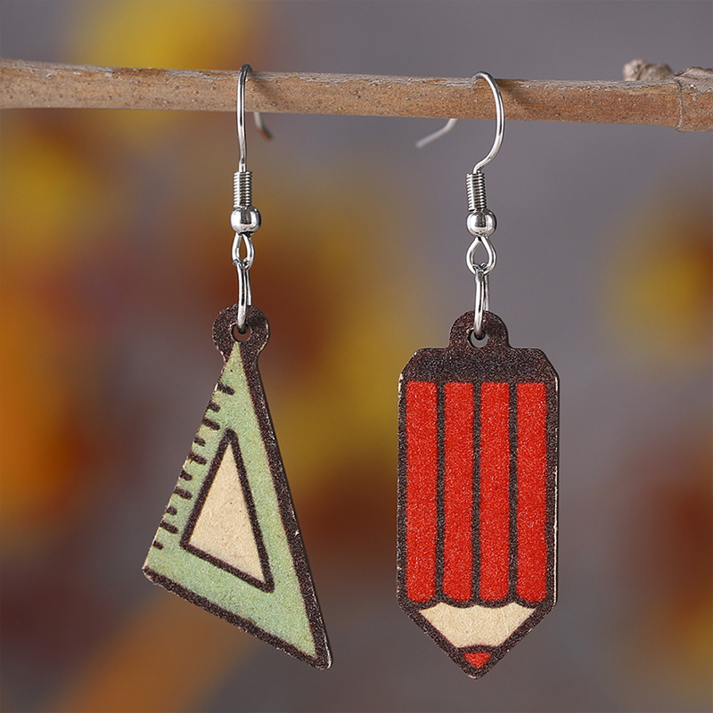 Red Pencil Stationary Teacher Wooden Earrings