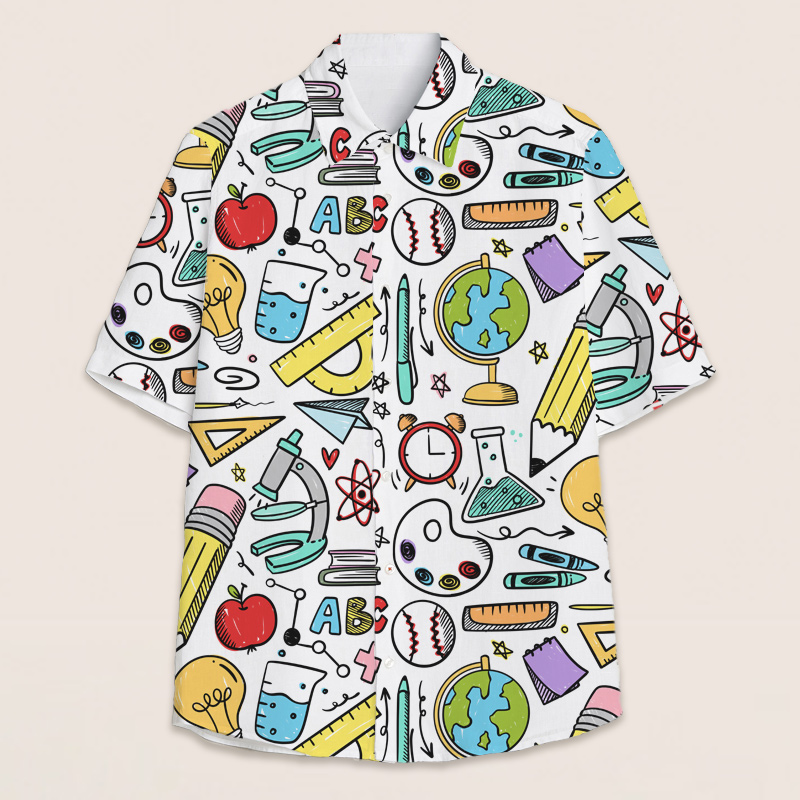 Colorful Teaching Supplies Teacher Short Sleeve Shirt