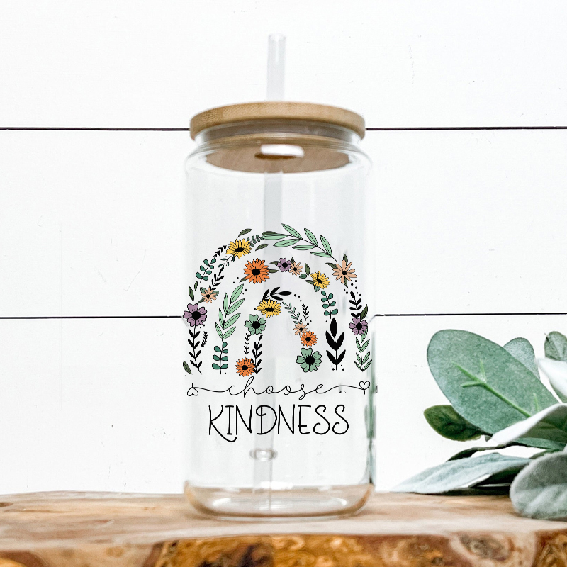Flower Rainbow Choose Kindness Teacher Glass Can Tumbler