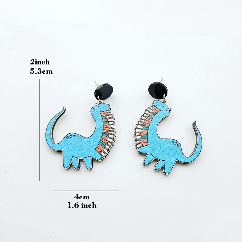 Dinosaur And Books Teacher Wooden Earrings