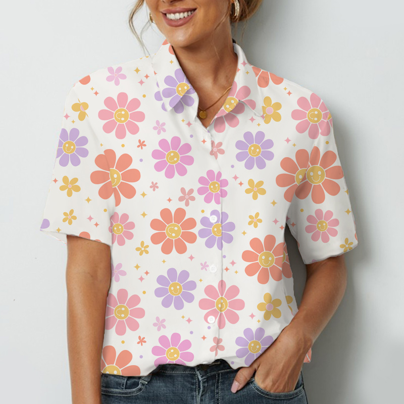 Happy Sun Flower Teacher Short Sleeve Shirt