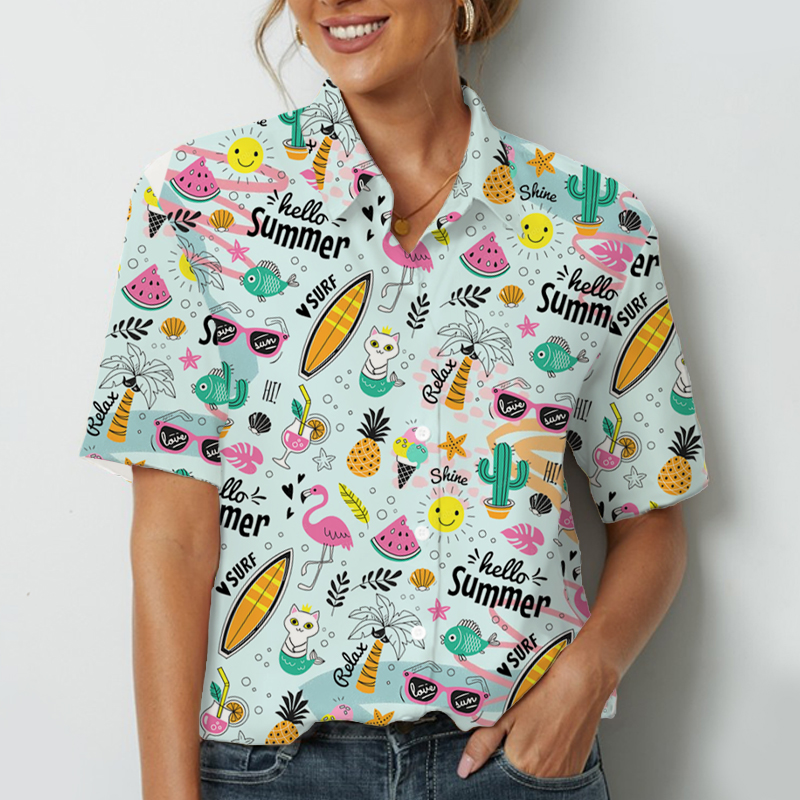 Hello Summer Beach Vacation Teacher Short Sleeve Shirt