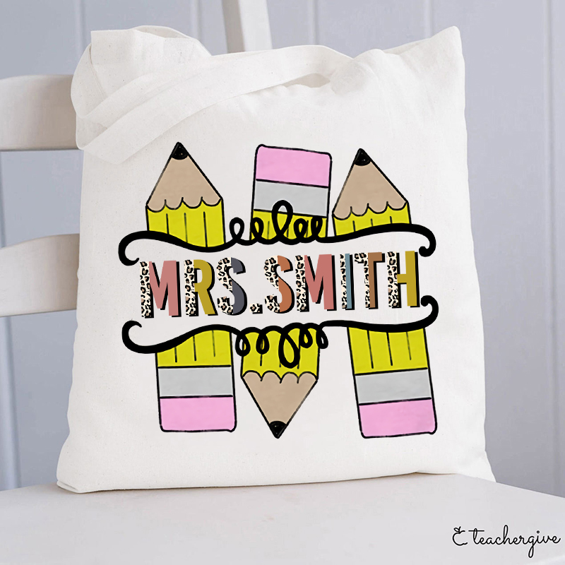Personalized Colourful Pencil Teacher Tote Bag