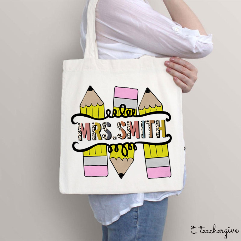 Personalized Colourful Pencil Teacher Tote Bag