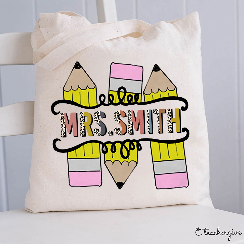 Personalized Colourful Pencil Teacher Tote Bag