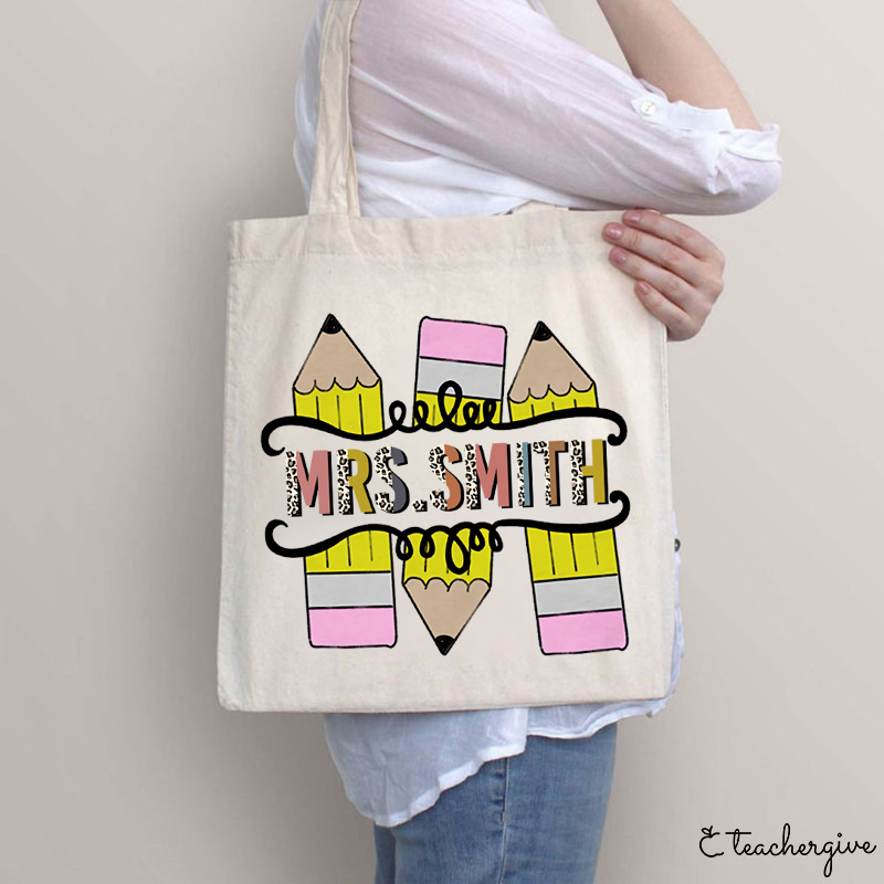 Personalized Colourful Pencil Teacher Tote Bag