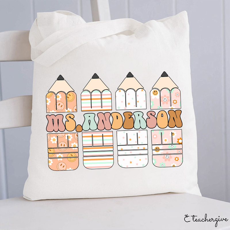 Personalized Colour Pencil Teacher Name Teacher Tote Bag