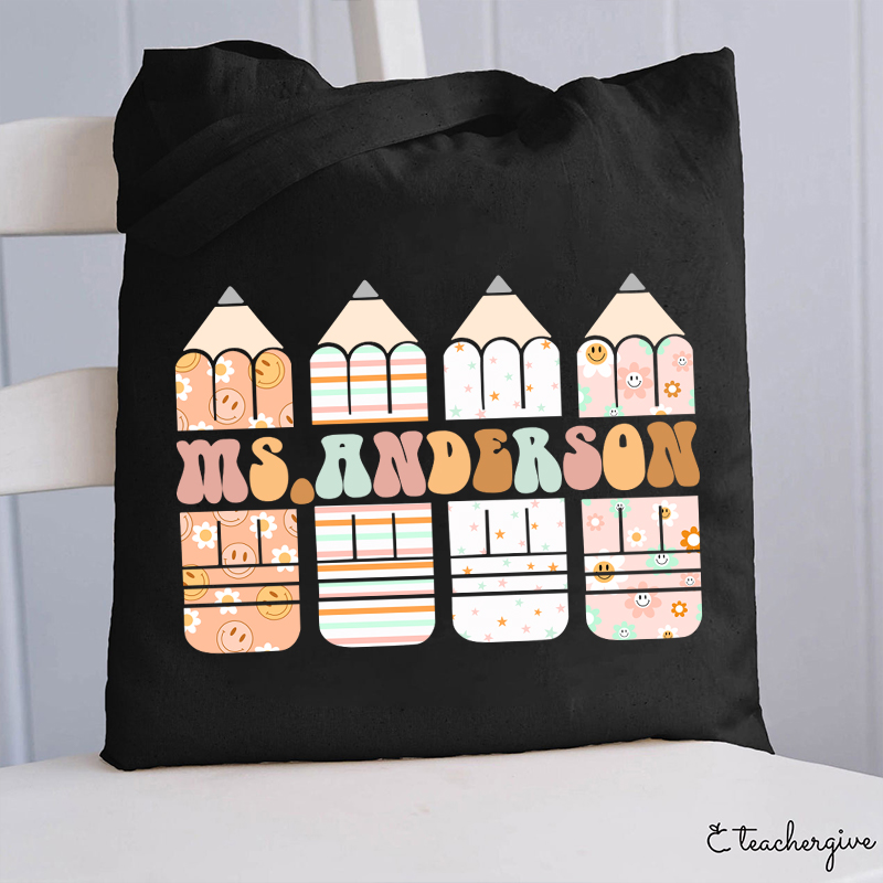 Personalized Colour Pencil Teacher Name Teacher Tote Bag