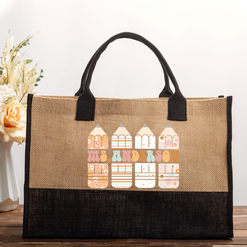 Personalized Colour Pencil Teacher Name Teacher Cotton Tote Bag