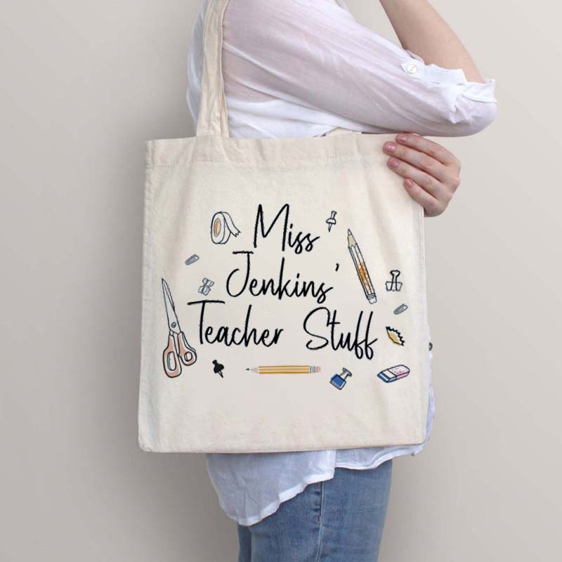 Personalized Stationery Supplies Pencil Eraser Scissors Teacher Tote Bag