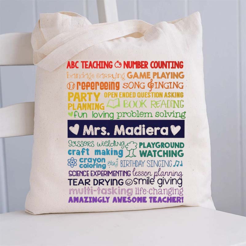 Personalized Mrs.Madiera Full Of Letters Teacher Tote Bag
