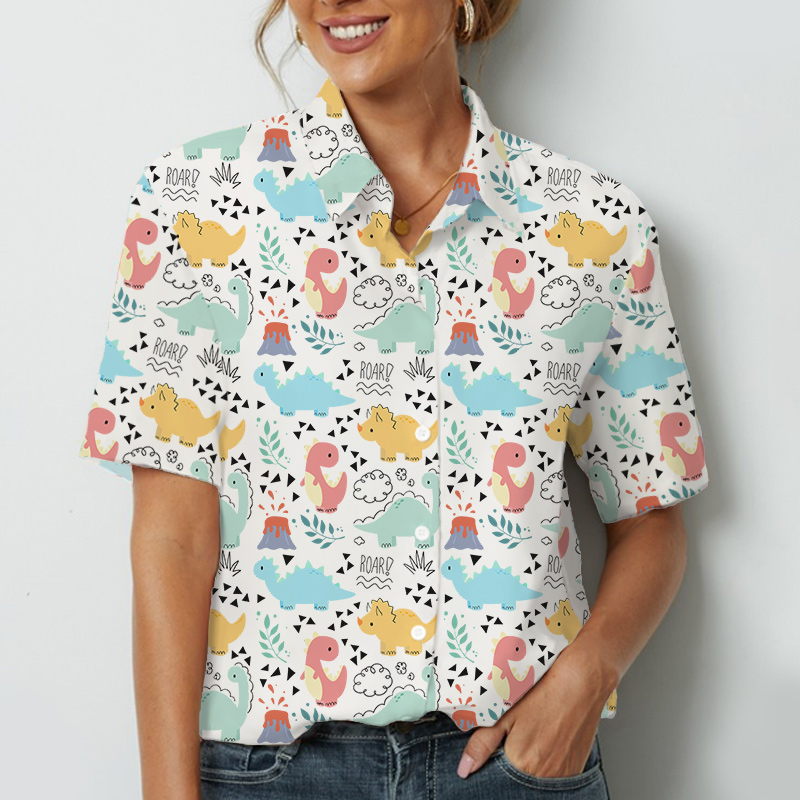 Roar Dinosaur Turtle Rhino Teacher Short Sleeve Shirt