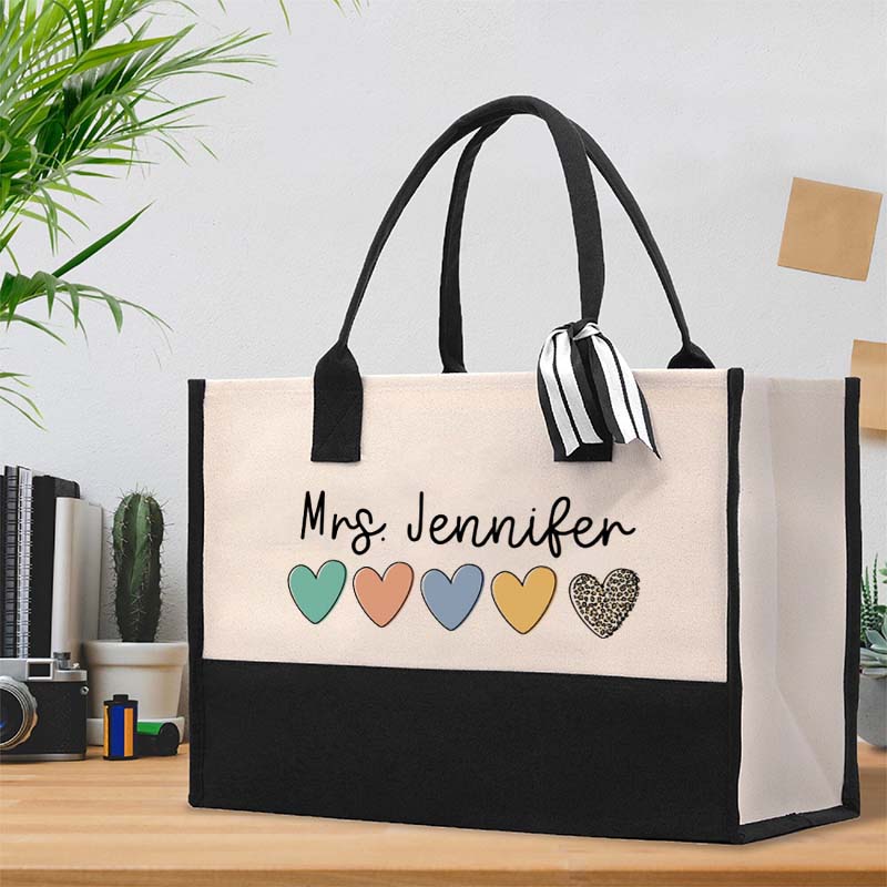 Personalized Colorful Love Teacher Cotton Tote Bag