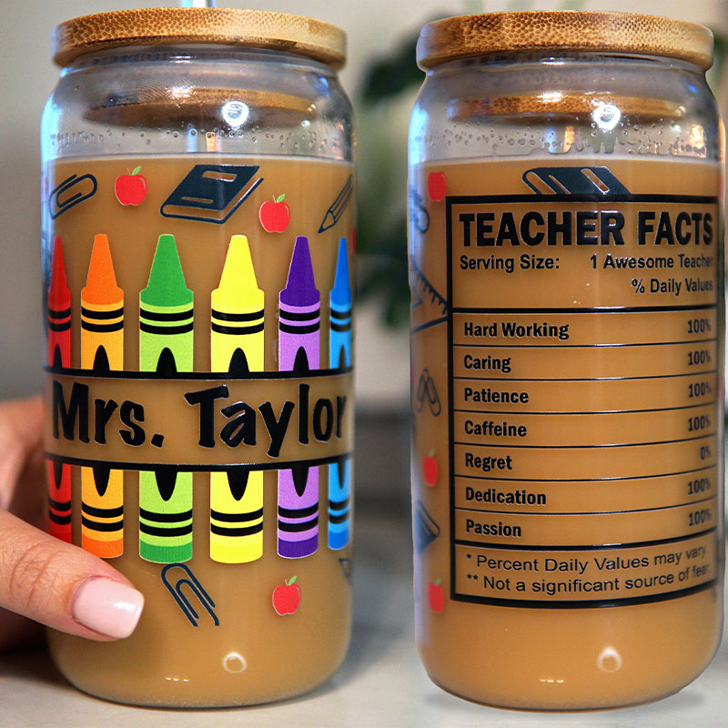 Personalized Teacher Name Teacher Facts Teacher Glass Can Tumbler