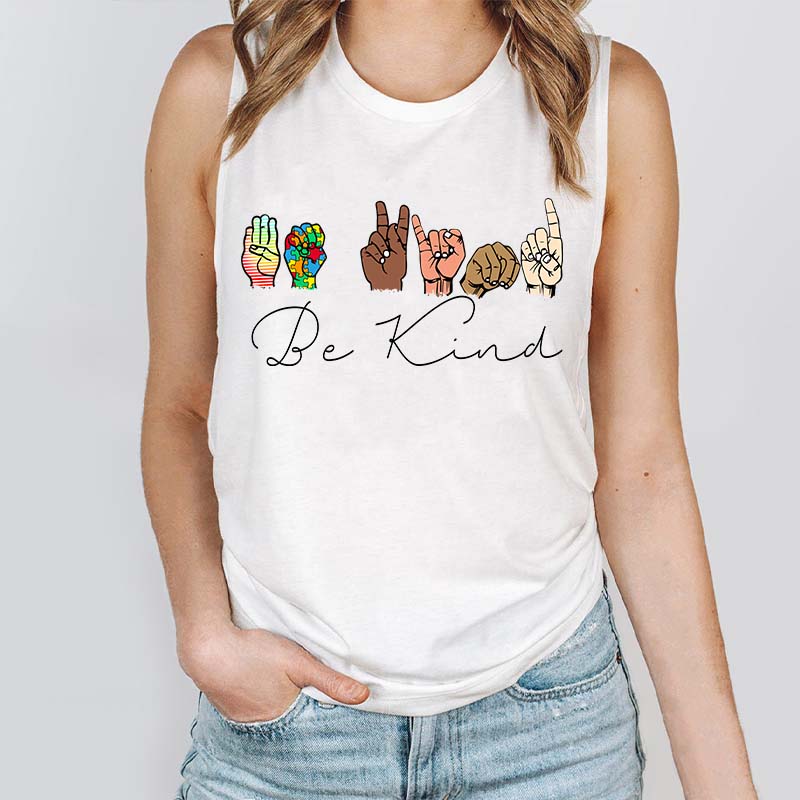 Sign Language Diversed Be Kind Teacher Tank Top
