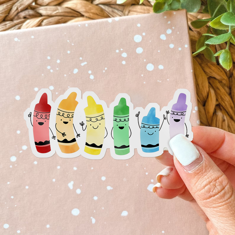 Small Colored Crayons Teacher Stickers