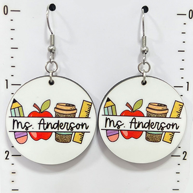 Personalized Pencil Apple Ruler Coffee Wooden Earrings