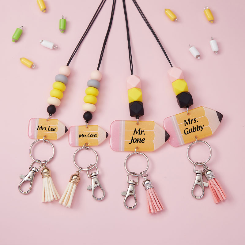 Personalized Name Cute Pencil Teacher Lanyard