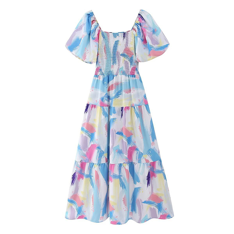 Blue And Pink Floral Two-way One-shoulder Strappy Summer Dress